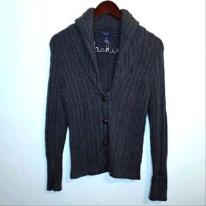 Chaps Gray Button Up Hooded Sweater Cardigan Size Small